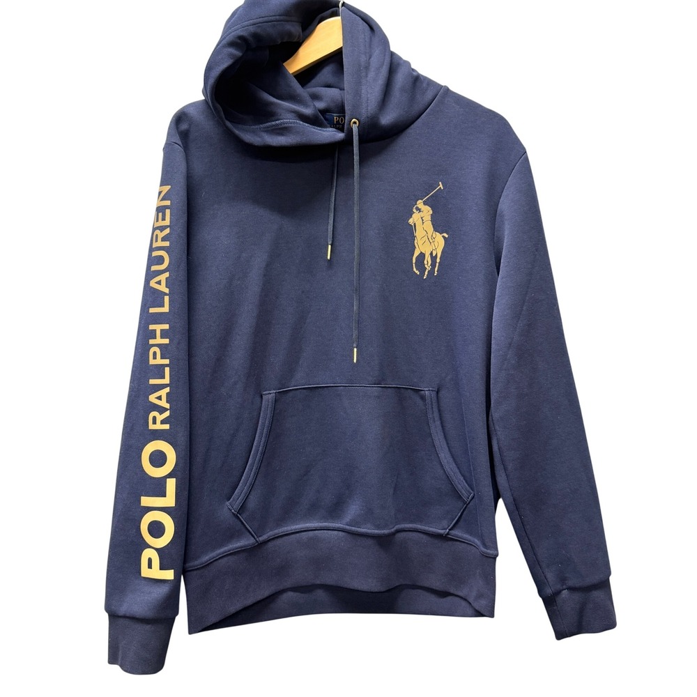 Polo Ralph Lauren Hoodie Adult Medium M‎ Big Pony Navy Blue Gold Logo Pullover